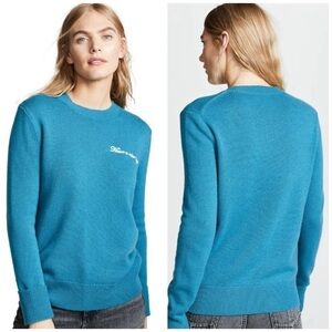 Rag & Bone Have a Nice Day Embroidered Wool Cashmere Sweater Teal Blue Large